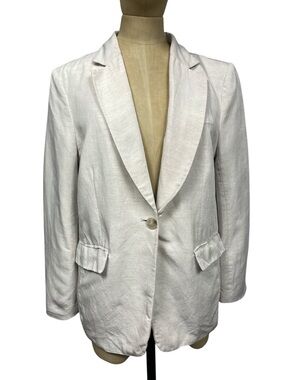 H&M Linen Blend Blazer White SM Oat Sand Careerwear Lightweight Coastal